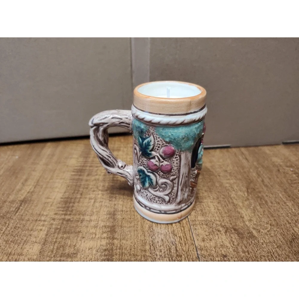 Handmade Bay Rum Scented Candle 6 oz Vintage Ceramic Mini Beer Stein Mug D27